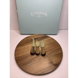 Godinger Gatherings‎ Acacia Wood Cheese Board and 3-piece Knife Set New
